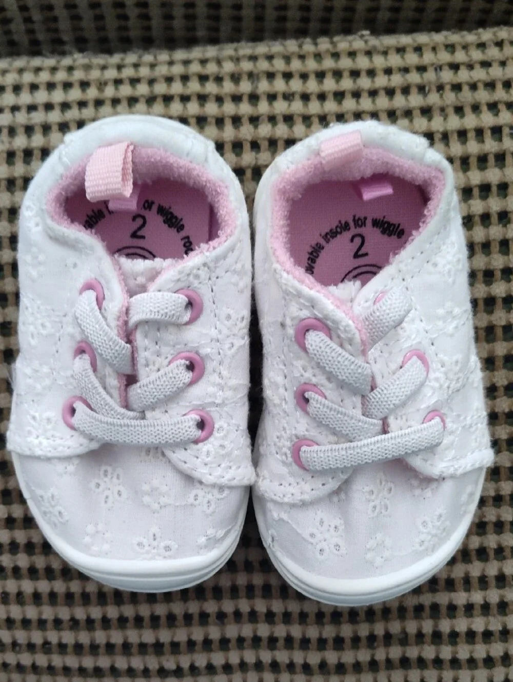 wonder nation White and Pink Eyelet Lace Baby Sneakers